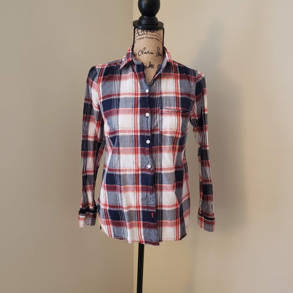 Red, White, and Blue Plaid top
